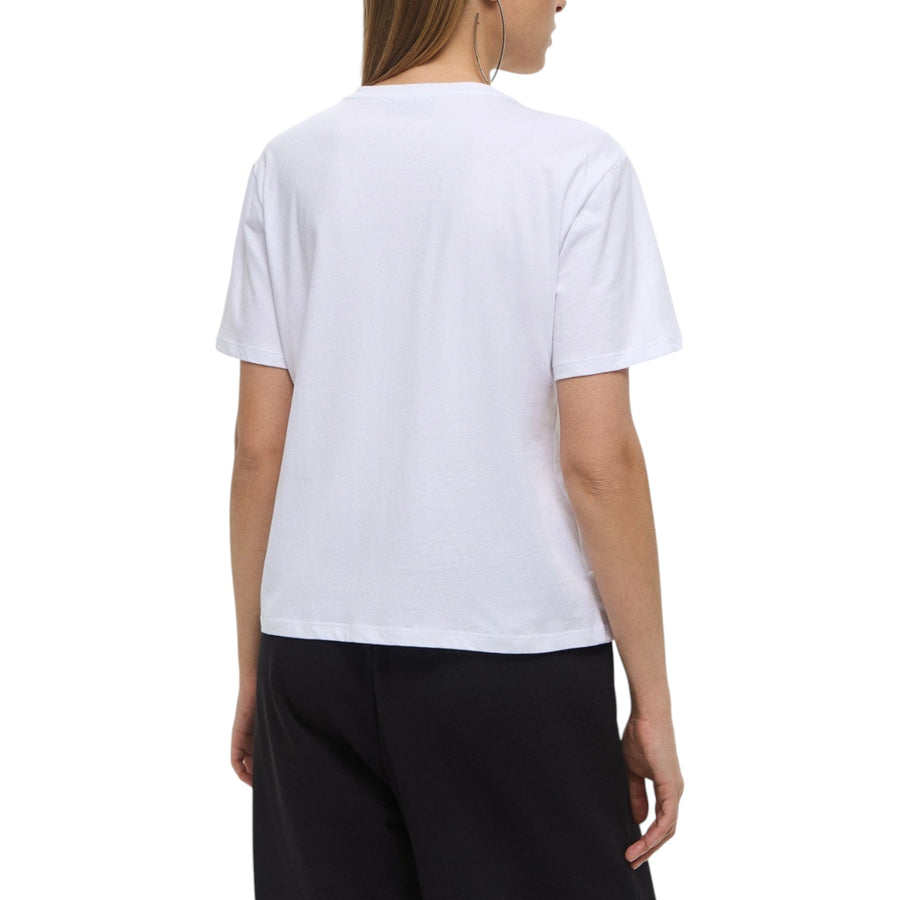 T-shirt donna in cotone con ricamo e strass
