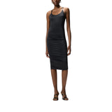 Abito donna midi a tubino lucido con spalline incrociate