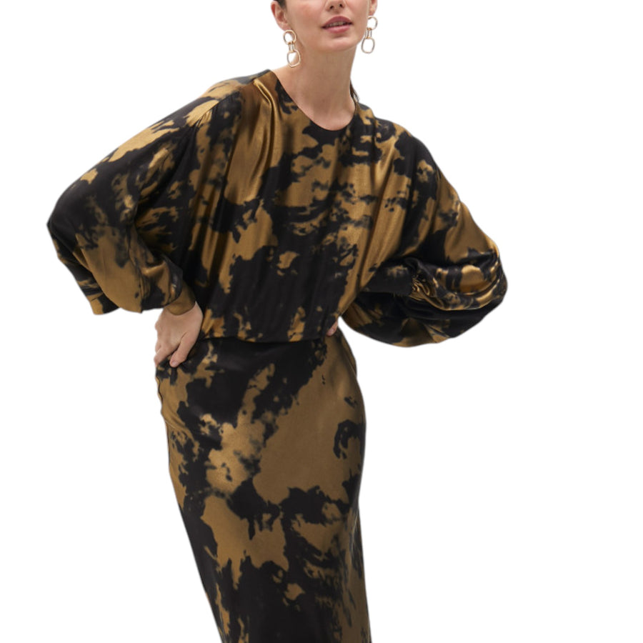 Vestito donna lungo stampato con manica asimmetrica