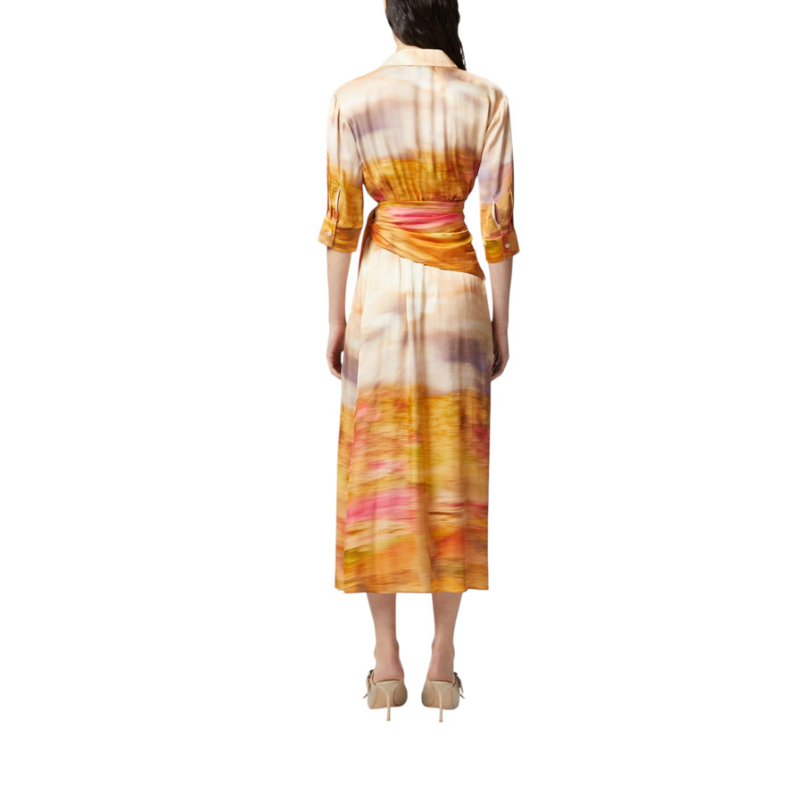Vestito donna stampato in satin con scollo a V