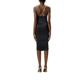Abito donna midi a tubino lucido con spalline incrociate