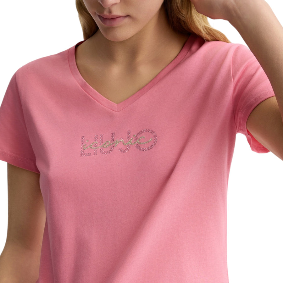 T-shirt donna con logo e strass