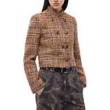 Giacca donna in tweed bouclé con bottoni a contrasto