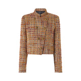 Giacca donna in tweed bouclé con bottoni a contrasto