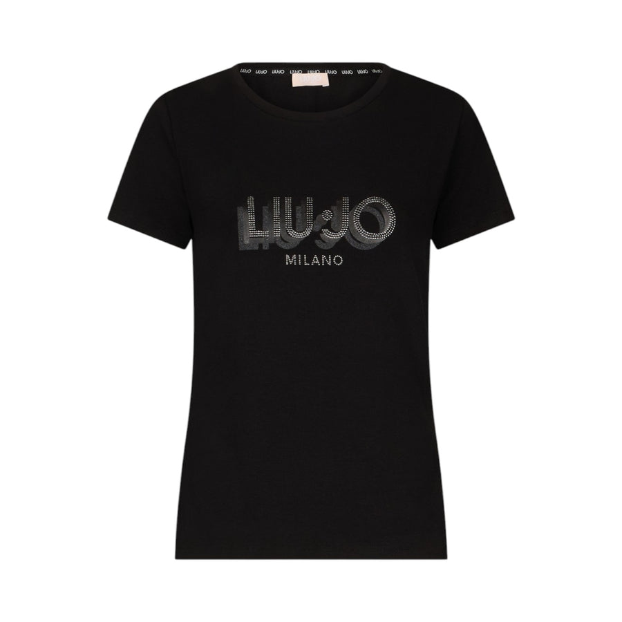 T-shirt donna con logo e strass