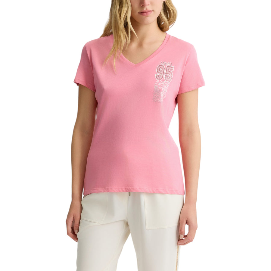 T-shirt donna con stampa e strass