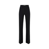 Pantaloni donna in doppio crêpe stretch con logo ricamato