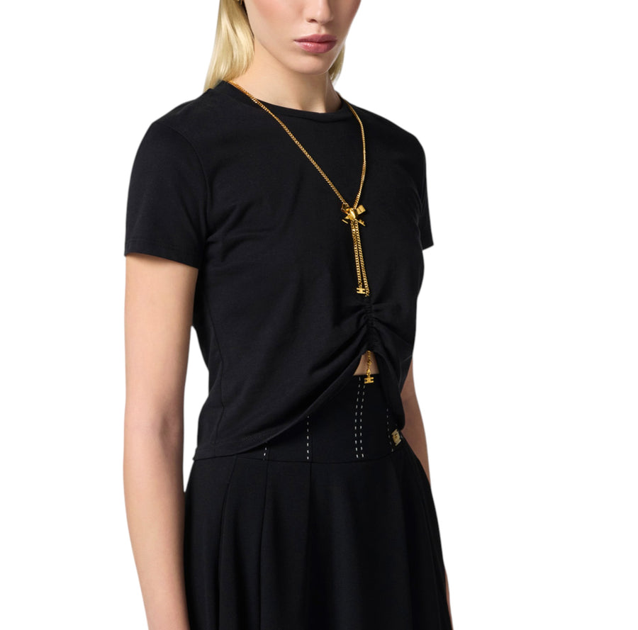 T-shirt donna in jersey con collana a fiocco