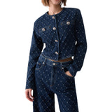 Giacca donna in denim matelassé con strass
