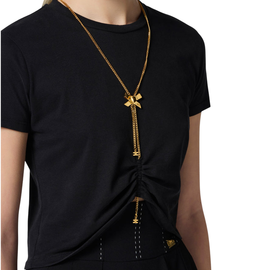T-shirt donna in jersey con collana a fiocco