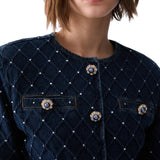 Giacca donna in denim matelassé con strass