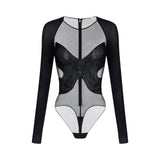 Body donna in jersey e tulle con cristalli