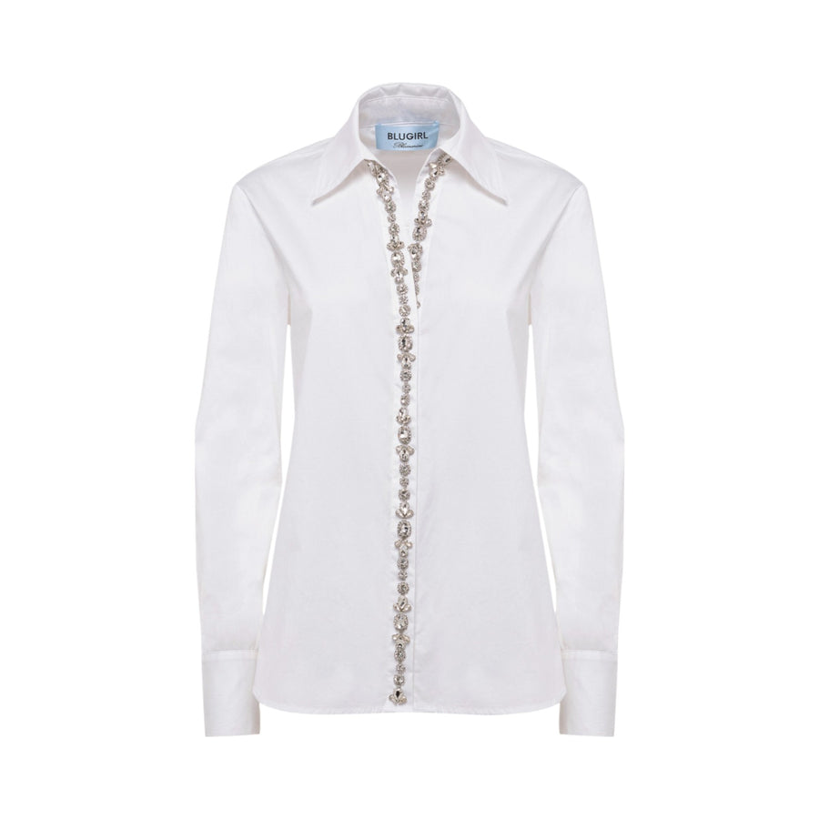 Camicia donna in popeline con cristalli