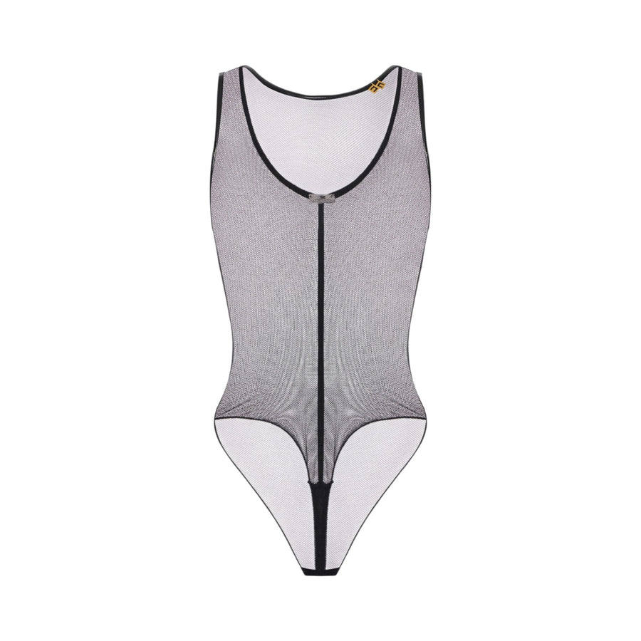 Body donna in tulle con dettagli in vinile