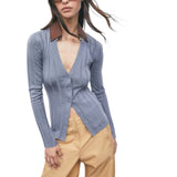 Cardigan donna color block a coste