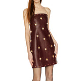 Abito donna bustier in ecopelle con ricami in pietra