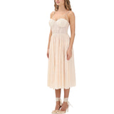 Abito donna  donna  midi da donna color burro realizzato in delicato pizzo