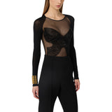 Body donna in jersey e tulle con cristalli