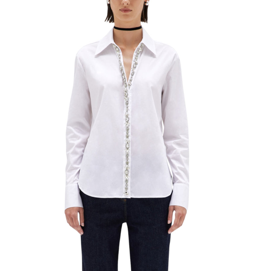 Camicia donna in popeline con cristalli