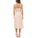 Abito donna  donna  midi da donna color burro realizzato in delicato pizzo