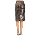 Gonna donna midi marrone con finitura marmorizzata