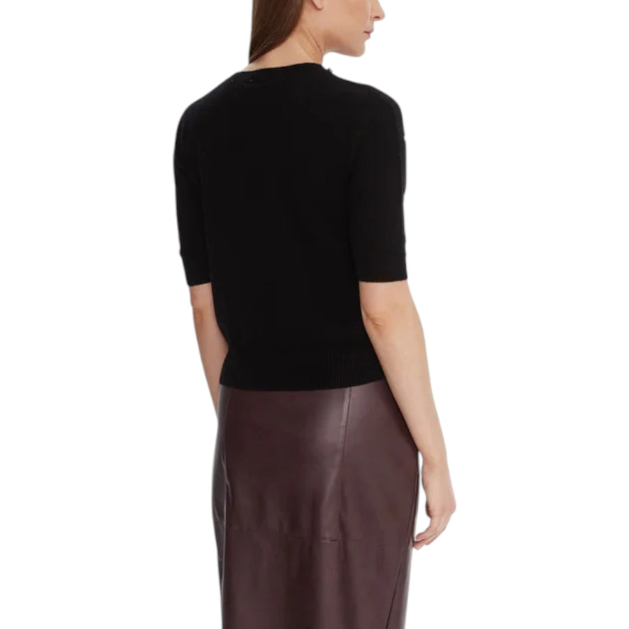 Maglia donna girocollo di lana ricamata a maniche corte