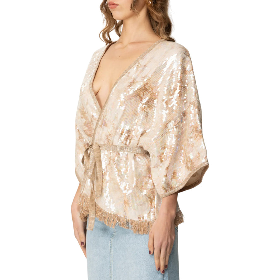 Kimono donna Corto con Paillettes e Cintura