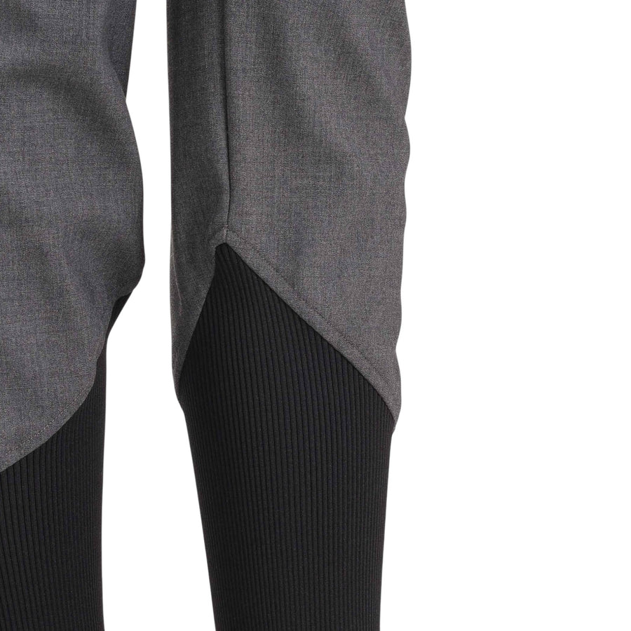 Pantalone donna elegante grigio con inserto in maglia nera a costine