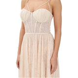 Abito donna  donna  midi da donna color burro realizzato in delicato pizzo