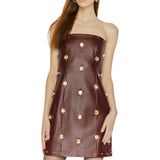 Abito donna bustier in ecopelle con ricami in pietra