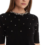 Maglia donna girocollo di lana ricamata a maniche corte