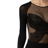 Body donna in jersey e tulle con cristalli
