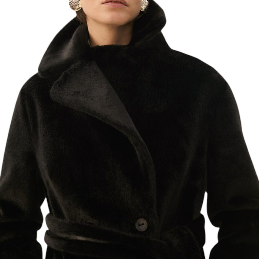 Cappotto donna lungo in piume nero