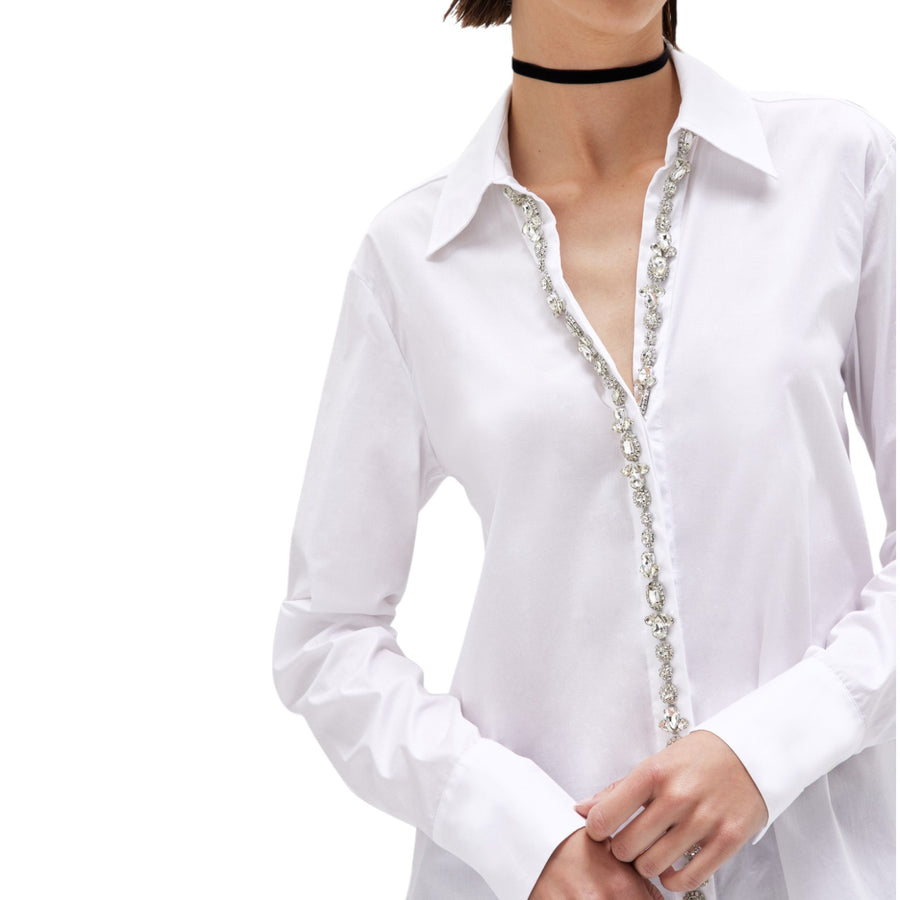 Camicia donna in popeline con cristalli