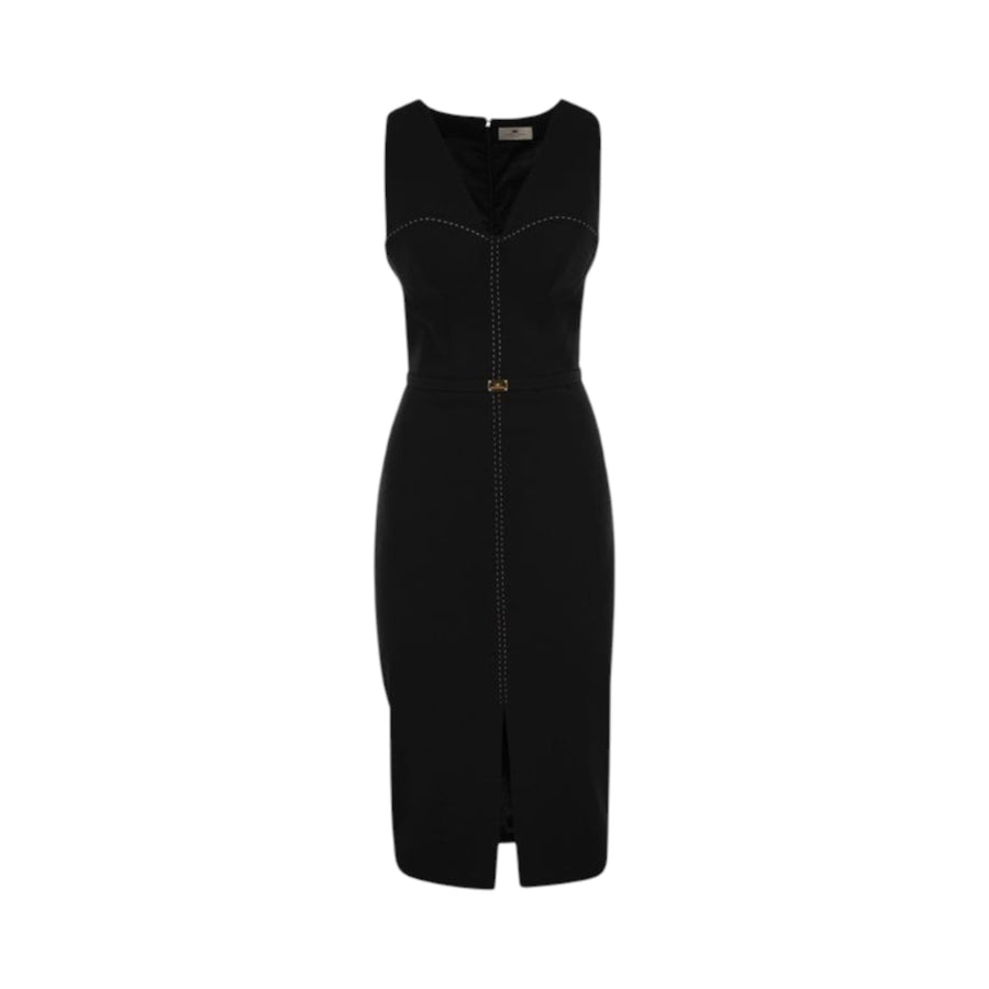Abito donna bustier in crêpe con impunture a contrasto