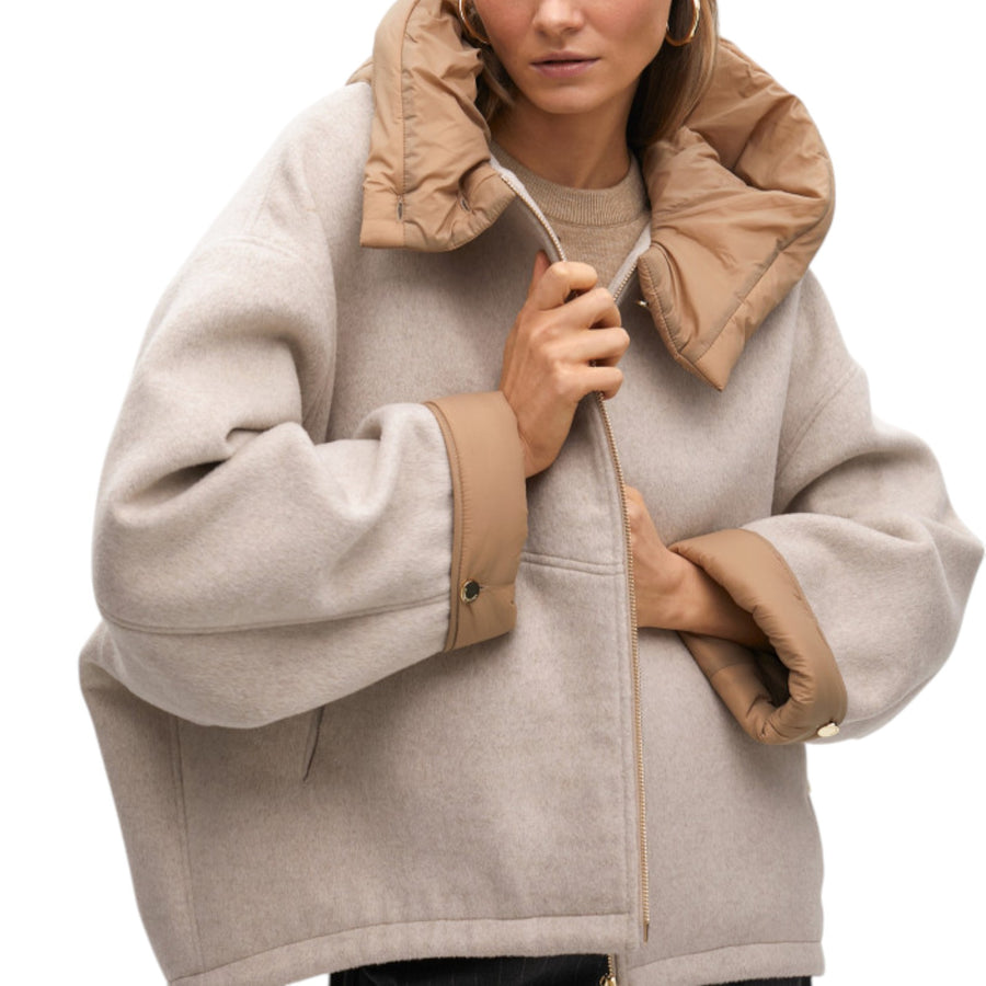 Cappotto donna Corto Bimateriale con Cappuccio