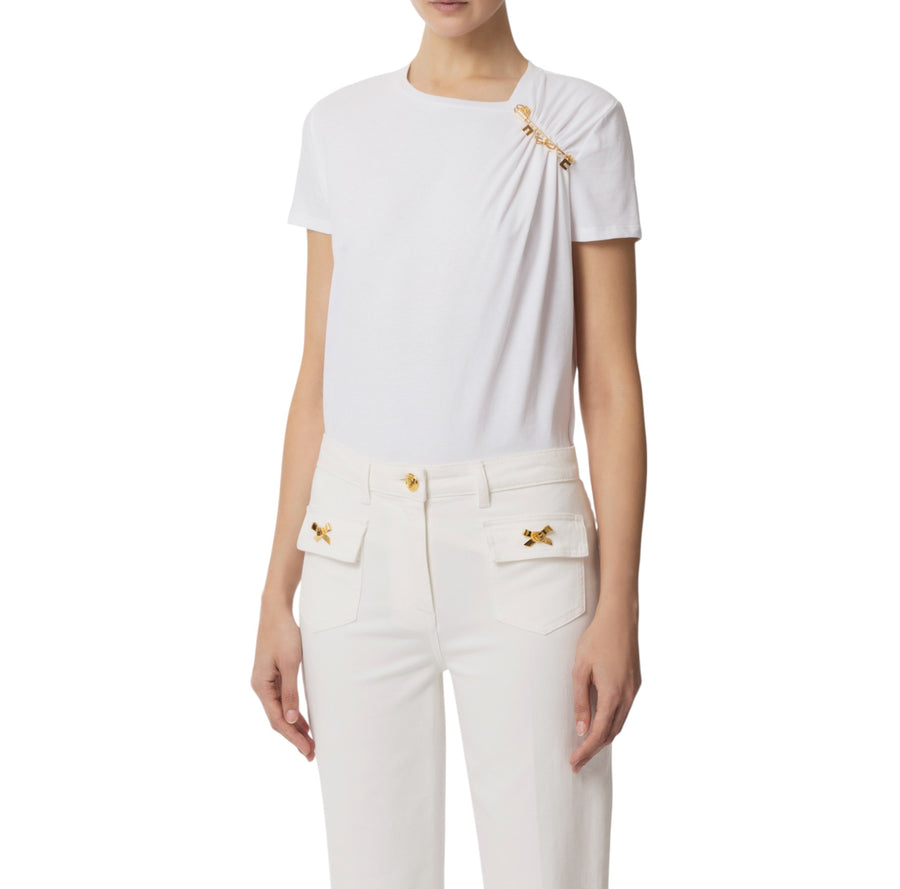 T-shirt donna in jersey con spilla gioiello
