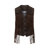 Gilet donna con frange in tessuto floccato
