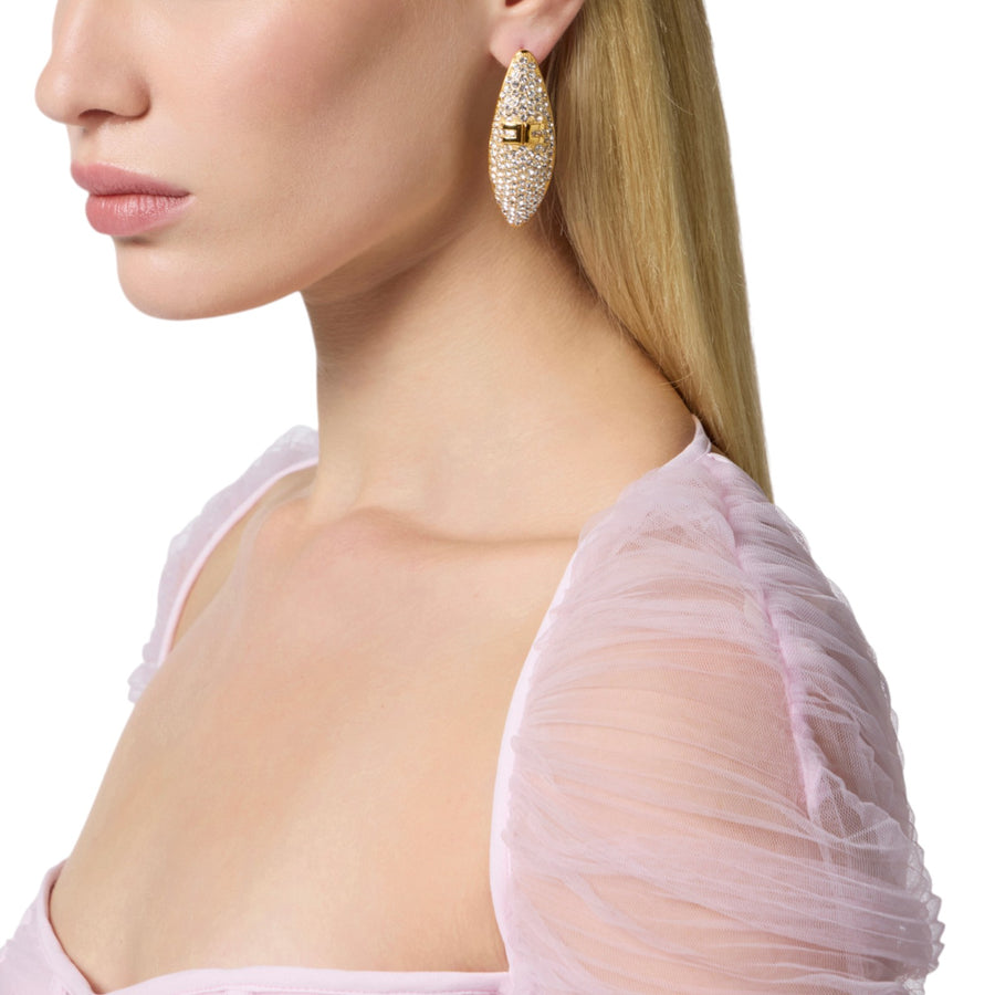 Micro orecchini donna in ottone con strass e logo