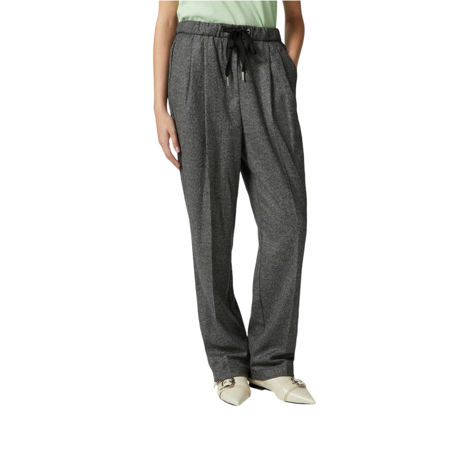 Pantaloni donna ampi pull-on in flanella effetto sale e pepe