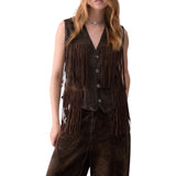 Gilet donna con frange in tessuto floccato