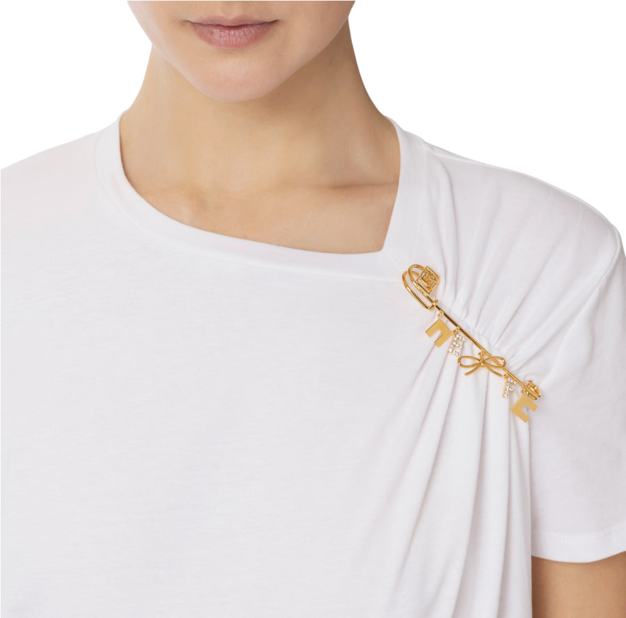 T-shirt donna in jersey con spilla gioiello