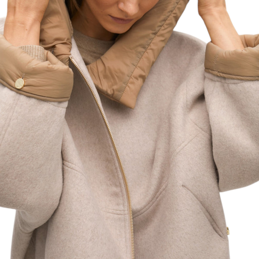 Cappotto donna Corto Bimateriale con Cappuccio