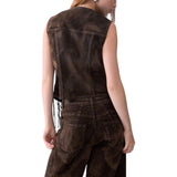 Gilet donna con frange in tessuto floccato