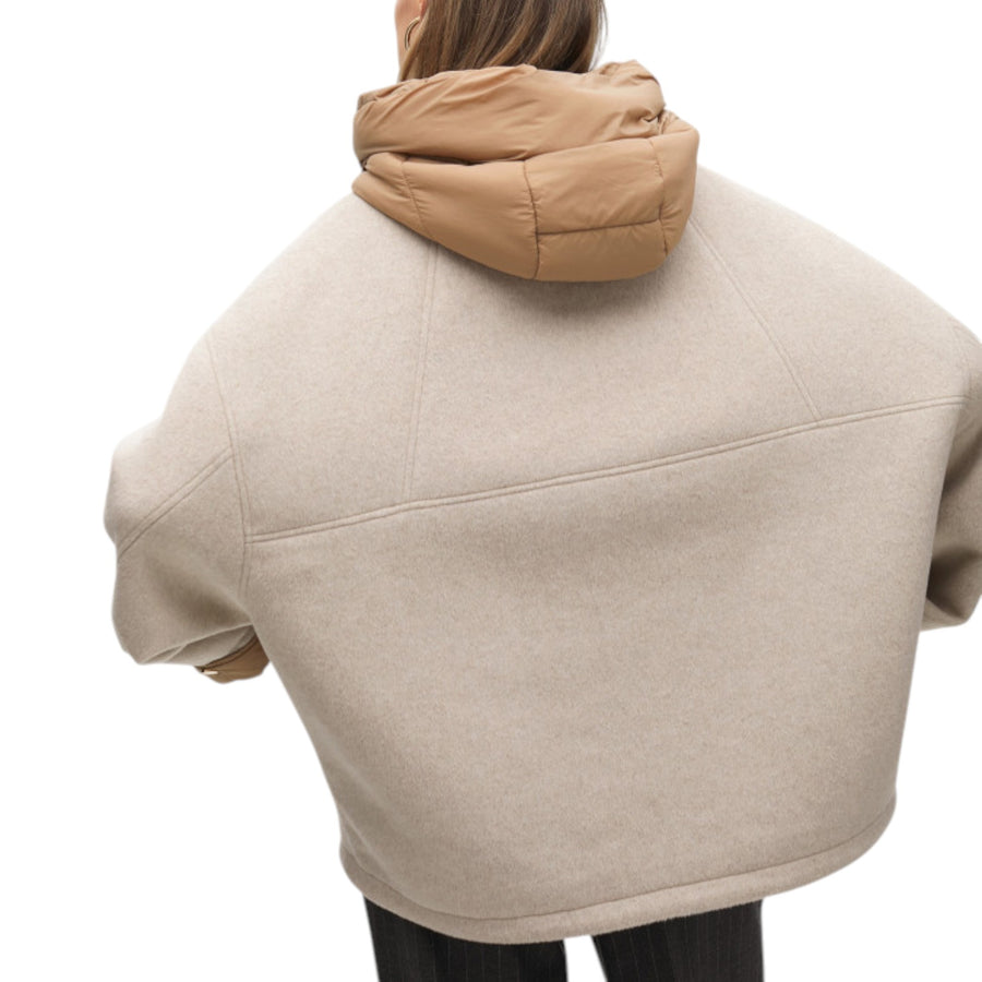 Cappotto donna Corto Bimateriale con Cappuccio