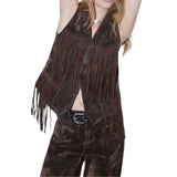 Gilet donna con frange in tessuto floccato