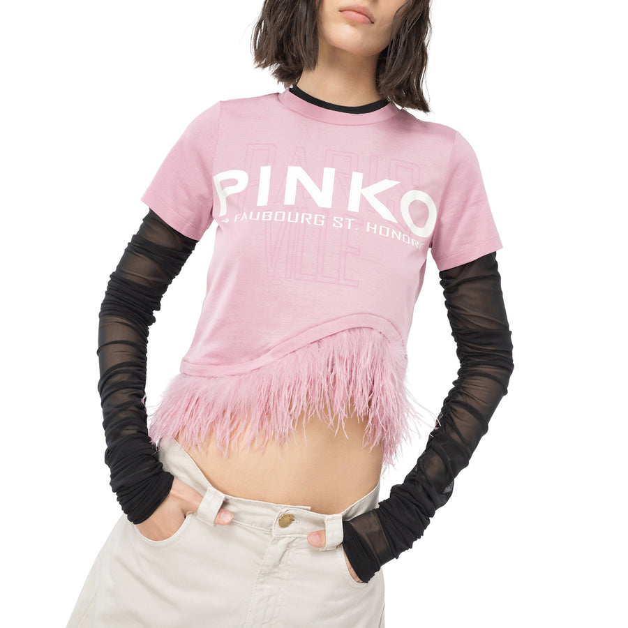 T-shirt donna pinko cities con piume