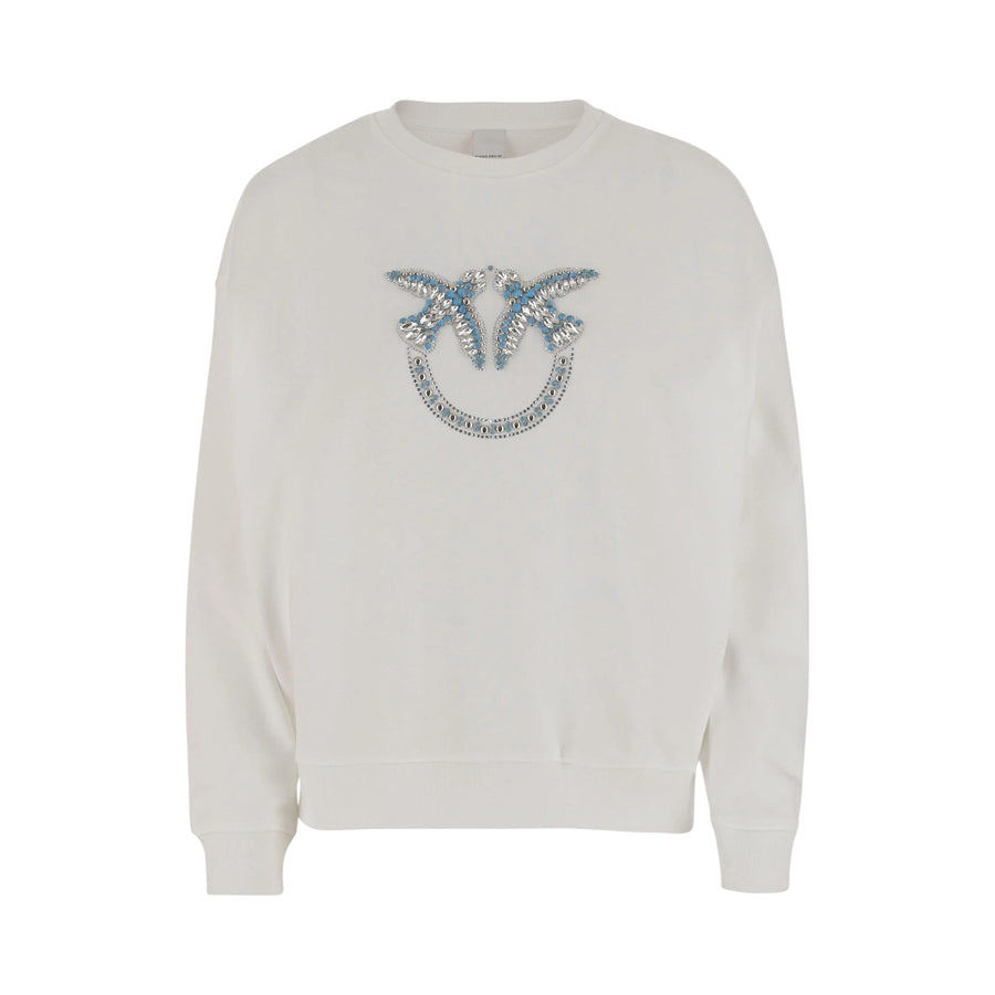 Felpa donna girocollo con ricamo gioiello Love Birds