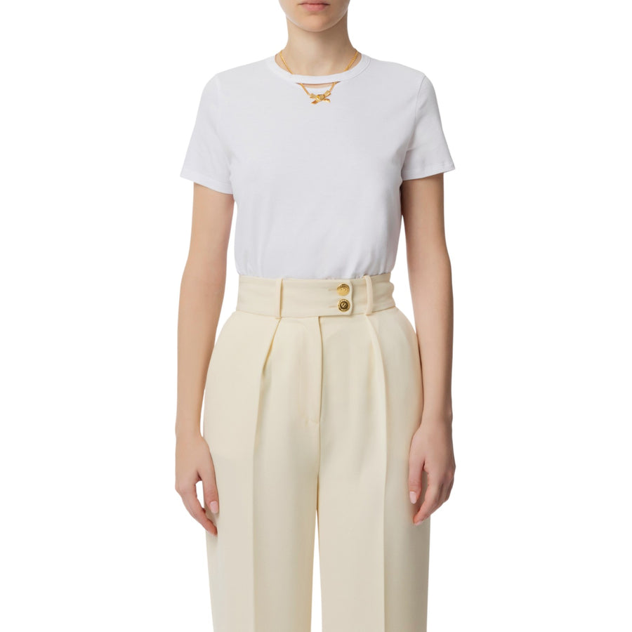 T-shirt donna in jersey con collana a fiocco