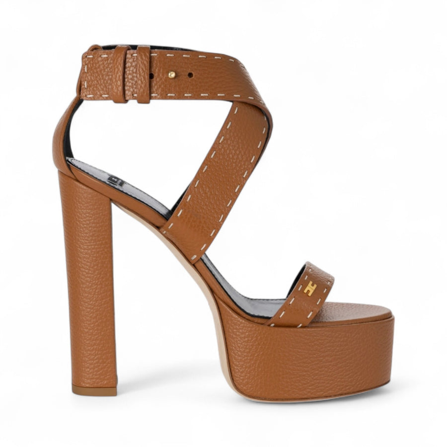 Sandali donna in pelle bottalata con plateau